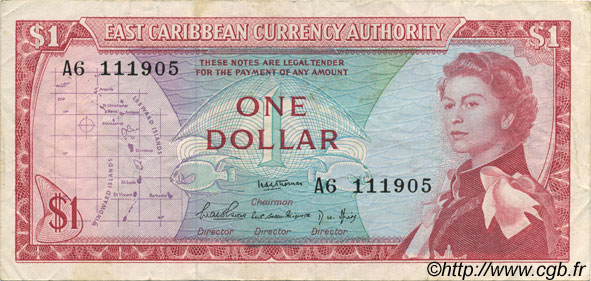 1 Dollar EAST CARIBBEAN STATES  1965 P.13a VF