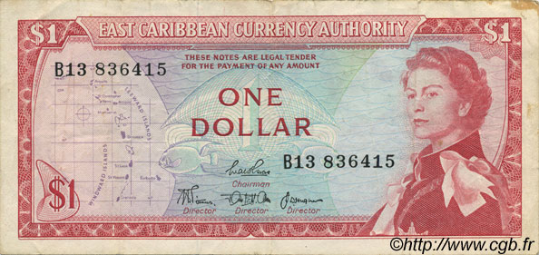 1 Dollar EAST CARIBBEAN STATES  1965 P.13b VF
