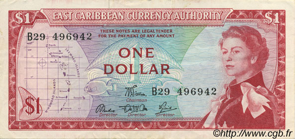 1 Dollar EAST CARIBBEAN STATES  1965 P.13d SPL