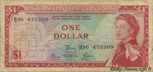 1 Dollar EAST CARIBBEAN STATES  1965 P.13d MB