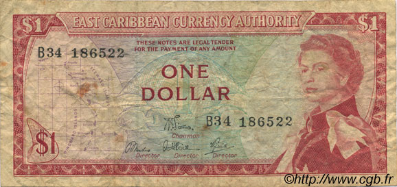 1 Dollar EAST CARIBBEAN STATES  1965 P.13d RC a BC