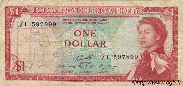 1 Dollar EAST CARIBBEAN STATES  1965 P.13f S