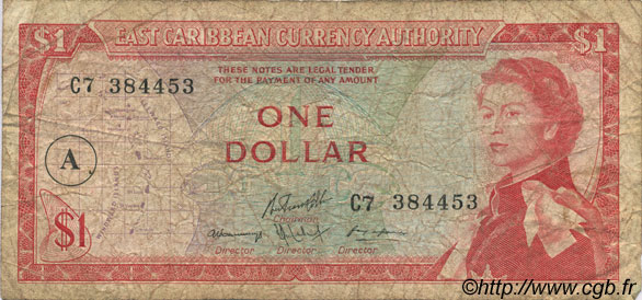 1 Dollar EAST CARIBBEAN STATES  1965 P.13h RC+