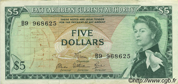 5 Dollars CARIBBEAN   1965 P.14e VF