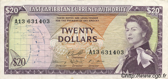 20 Dollars CARIBBEAN   1965 P.15g XF