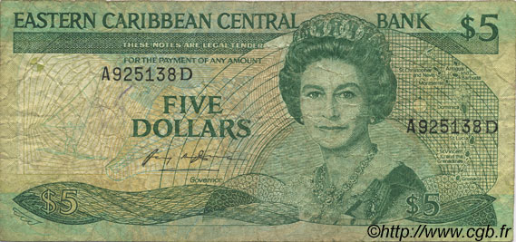 5 Dollars EAST CARIBBEAN STATES  1986 P.18d VG
