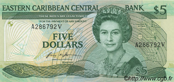 5 Dollars EAST CARIBBEAN STATES  1986 P.18v UNC