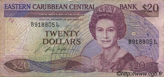 20 Dollars CARIBBEAN   1987 P.19l F