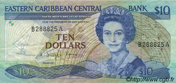 10 Dollars EAST CARIBBEAN STATES  1985 P.23a2 MBC+