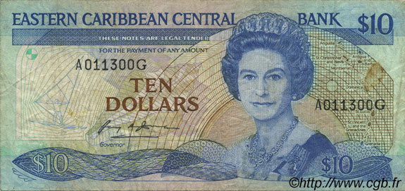 10 Dollars EAST CARIBBEAN STATES  1985 P.23g BC+