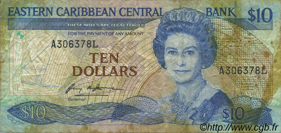 10 Dollars CARIBBEAN   1985 P.23i1 VG