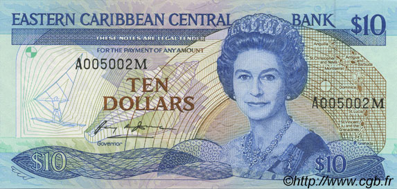 10 Dollars CARIBBEAN   1985 P.23m UNC