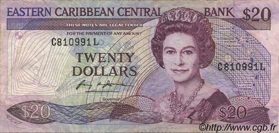 20 Dollars CARIBBEAN   1985 P.24l1 F+