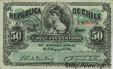 50 Centavos CILE  1891 P.010a q.SPL
