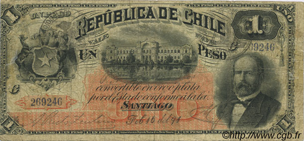 1 Peso CHILE
  1891 P.011 fS