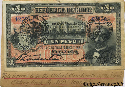1 Peso Fauté CHILE
  1898 P.015a MBC+