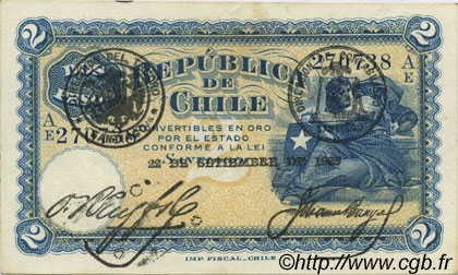 2 Pesos CILE  1925 P.059b SPL