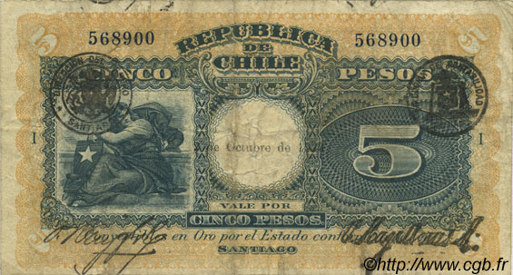5 Pesos CHILE  1923 P.061 F
