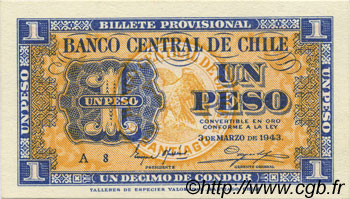 1 Peso - 1/10 Condor CHILI  1943 P.090a NEUF