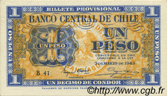 1 Peso - 1/10 Condor CHILE  1943 P.090b UNC