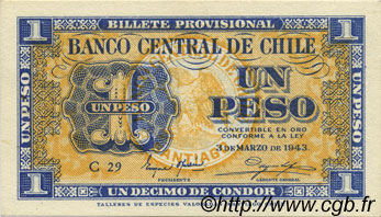 1 Peso - 1/10 Condor CHILE  1943 P.090c UNC