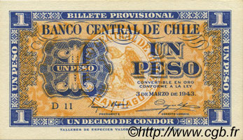 1 Peso - 1/10 Condor CHILI  1943 P.090d NEUF
