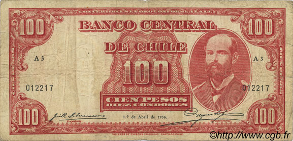 100 Pesos - 10 Condores CHILE
  1936 P.095 RC+