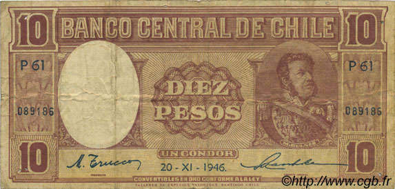 10 Pesos - 1 Condor CHILE
  1946 P.103 S