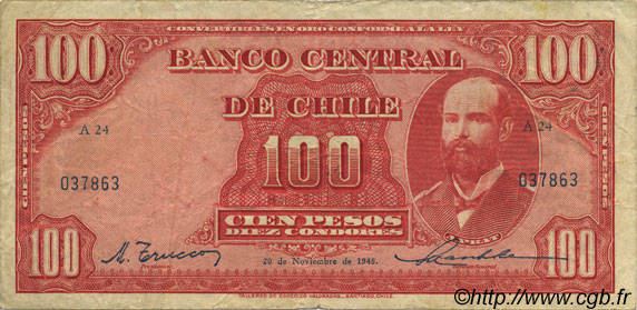 100 Pesos - 10 Condores CILE  1946 P.105 MB