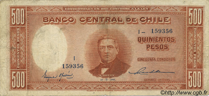 500 Pesos - 50 Condores CILE  1945 P.106 q.BB