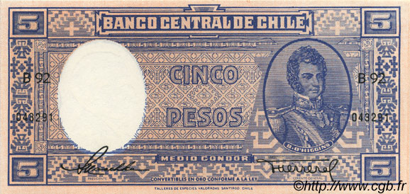 5 Pesos - 1/2 Condor CHILE
  1947 P.110 SC+