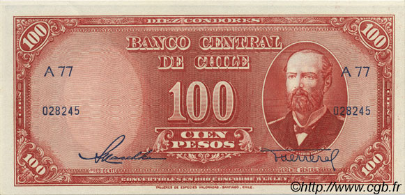 100 Pesos - 10 Condores CHILE  1947 P.113 AU