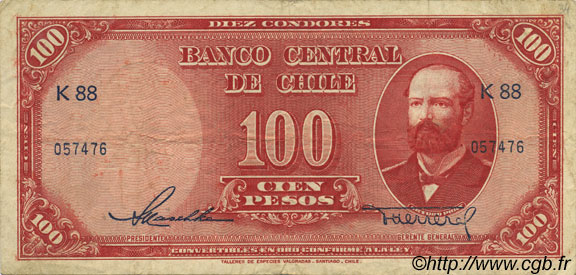 100 Pesos - 10 Condores CHILE  1947 P.114 F