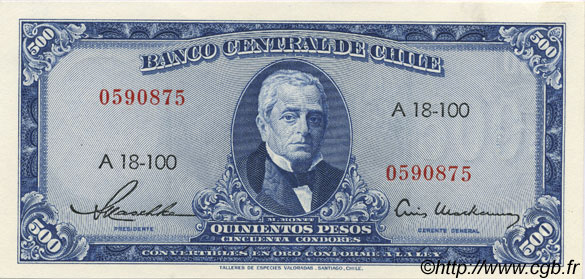 500 Pesos - 50 Condores CILE  1947 P.115 FDC