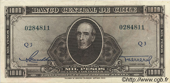 1000 Pesos - 100 Condores CHILE  1947 P.116 VF+