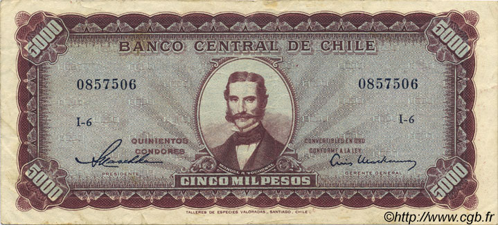 5000 Pesos - 500 Condores CILE  1947 P.117a q.BB