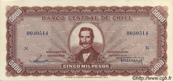 5000 Pesos - 500 Condores CILE  1947 P.117b SPL+