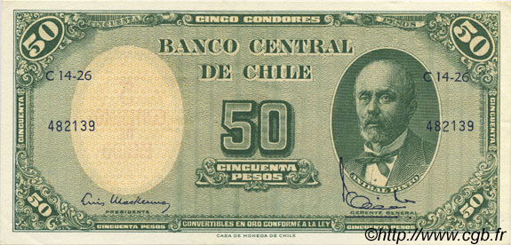 5 Centesimos sur 50 Pesos CHILE
  1960 P.126b VZ