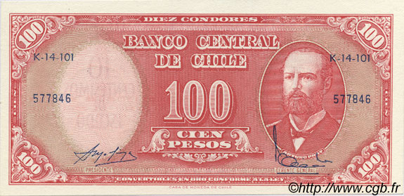 10 Centesimos sur 100 Pesos CILE  1960 P.127 FDC