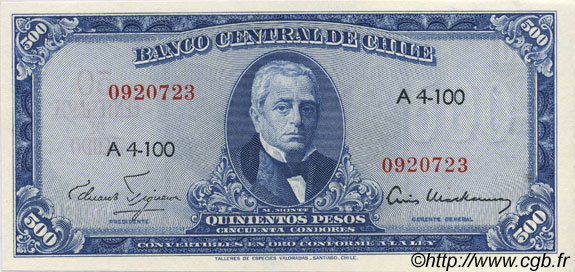 50 Centesimos sur 500 Pesos CILE  1960 P.128 q.FDC