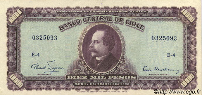 10 Escudos sur 10000 Pesos CHILE  1960 P.131 XF+