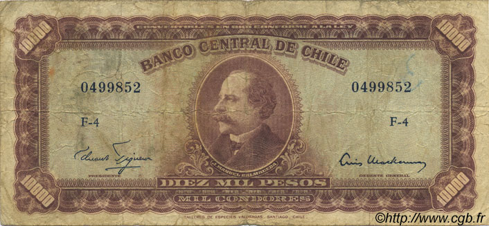 10 Escudos sur 10000 Pesos CHILE  1960 P.132 G