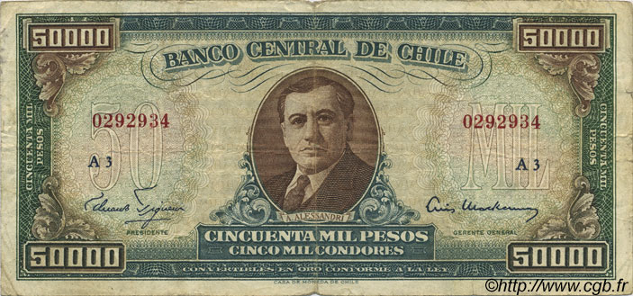 50 Escudos sur 50000 Pesos CHILI  1960 P.133 pr.TB
