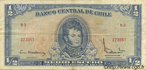 1/2 Escudo CHILI  1962 P.134a TTB