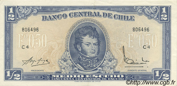 1/2 Escudo CHILE  1962 P.134A UNC