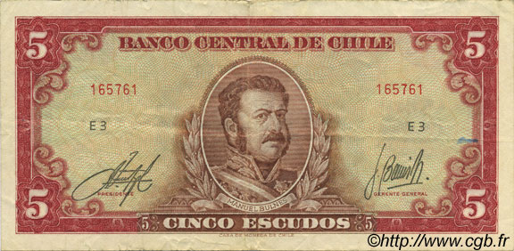 5 Escudos CHILE  1964 P.138 VF