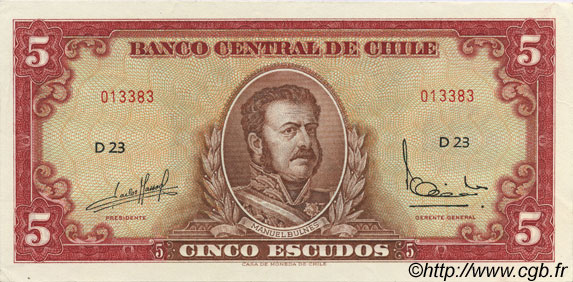 5 Escudos CHILE  1964 P.138 XF