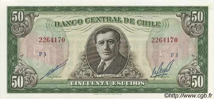50 Escudos CHILE  1964 P.140b UNC