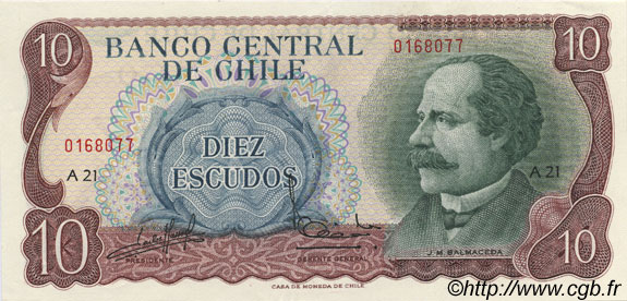 10 Escudos CHILE
  1970 P.142 FDC