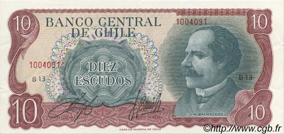 10 Escudos CHILI  1970 P.142Aa SUP